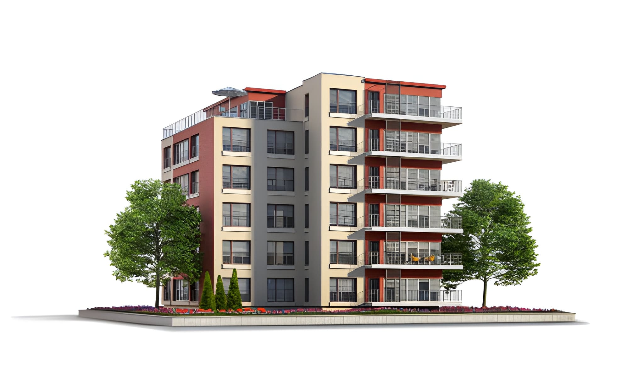 Home A modern apartment building with rooftop pool and vertical gardens